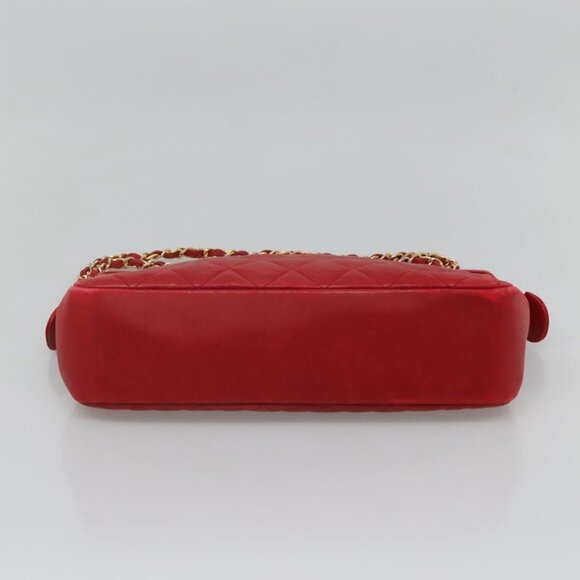 CHANEL Matelasse Chain Shoulder Bag Lamb Skin Gold Red CC Auth - Picture 7 of 16